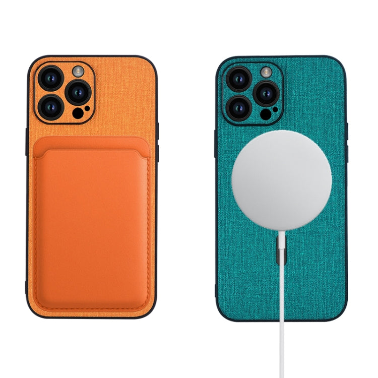 For iPhone 15 Pro Max Cloth Texture MagSafe Magnetic PU Phone Case(Orange) - HoMEdemic™ 