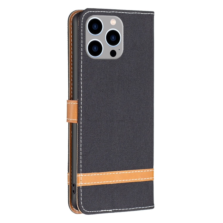 For iPhone 15 Pro Max Color Block Denim Texture Leather Phone Case(Black) - HoMEdemic™ 
