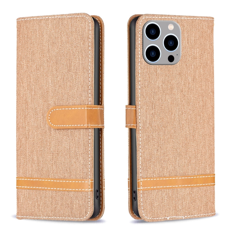 For iPhone 15 Pro Max Color Block Denim Texture Leather Phone Case(Brown) - HoMEdemic™ 