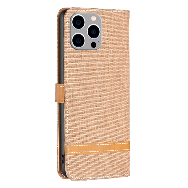 For iPhone 15 Pro Max Color Block Denim Texture Leather Phone Case(Brown) - HoMEdemic™ 
