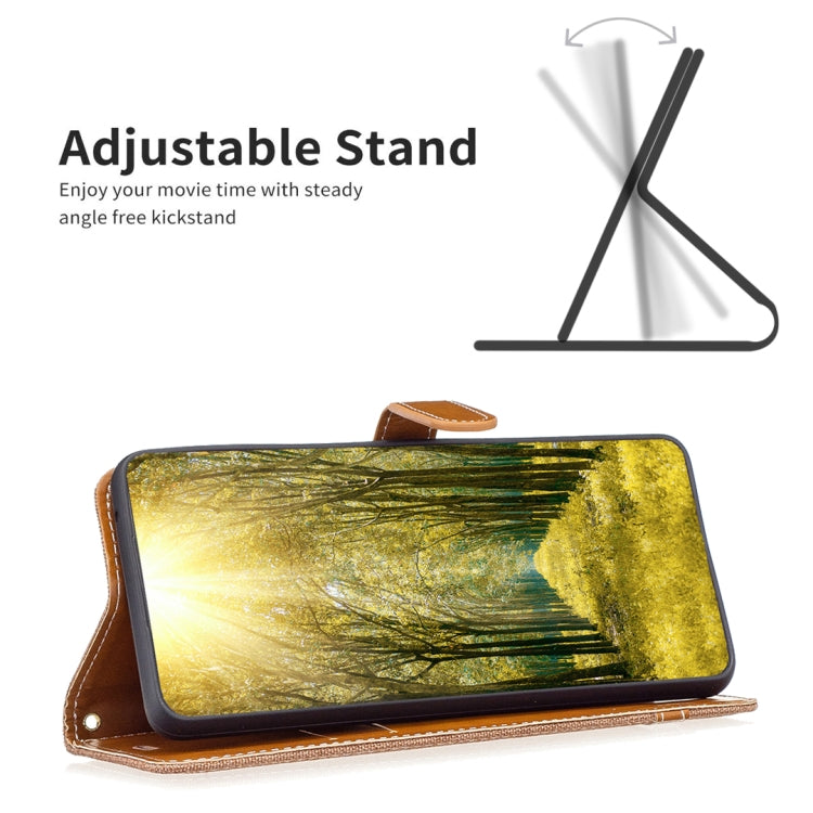 For iPhone 15 Pro Max Color Block Denim Texture Leather Phone Case(Brown) - HoMEdemic™ 
