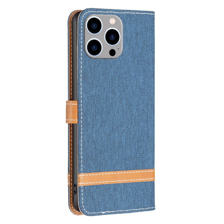 For iPhone 15 Pro Max Color Block Denim Texture Leather Phone Case(Dark Blue) - HoMEdemic™ 