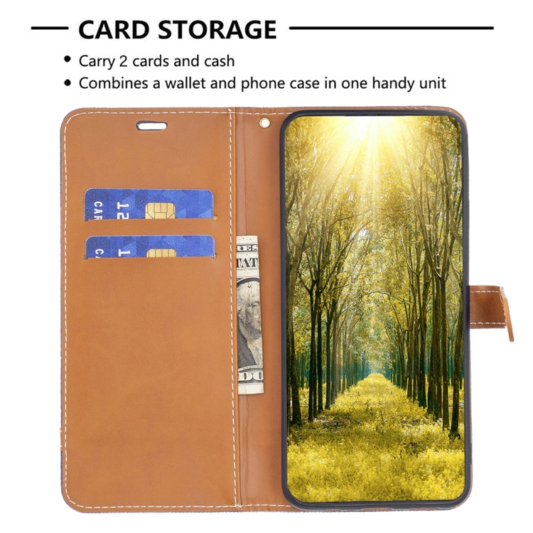 For iPhone 15 Pro Max Color Block Denim Texture Leather Phone Case(Dark Blue) - HoMEdemic™ 
