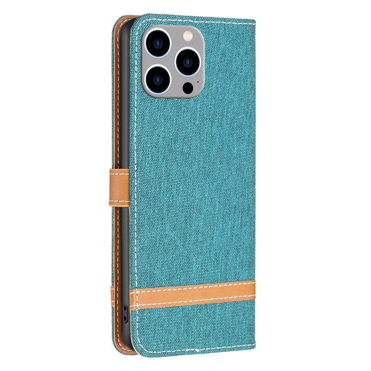 For iPhone 15 Pro Max Color Block Denim Texture Leather Phone Case(Green) - HoMEdemic™ 