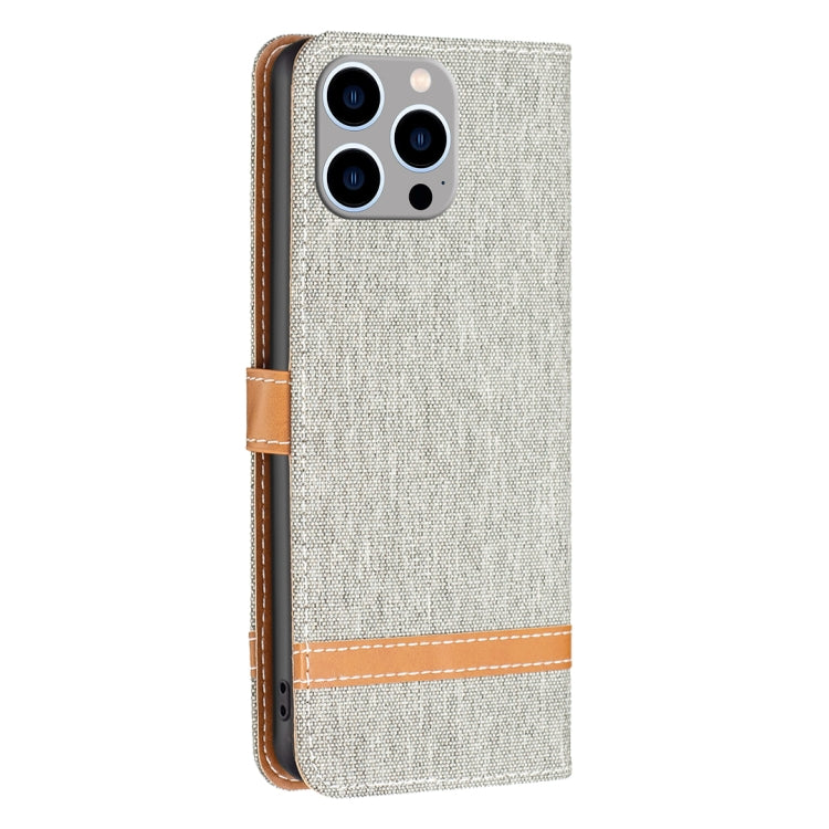 For iPhone 15 Pro Max Color Block Denim Texture Leather Phone Case(Grey) - HoMEdemic™ 