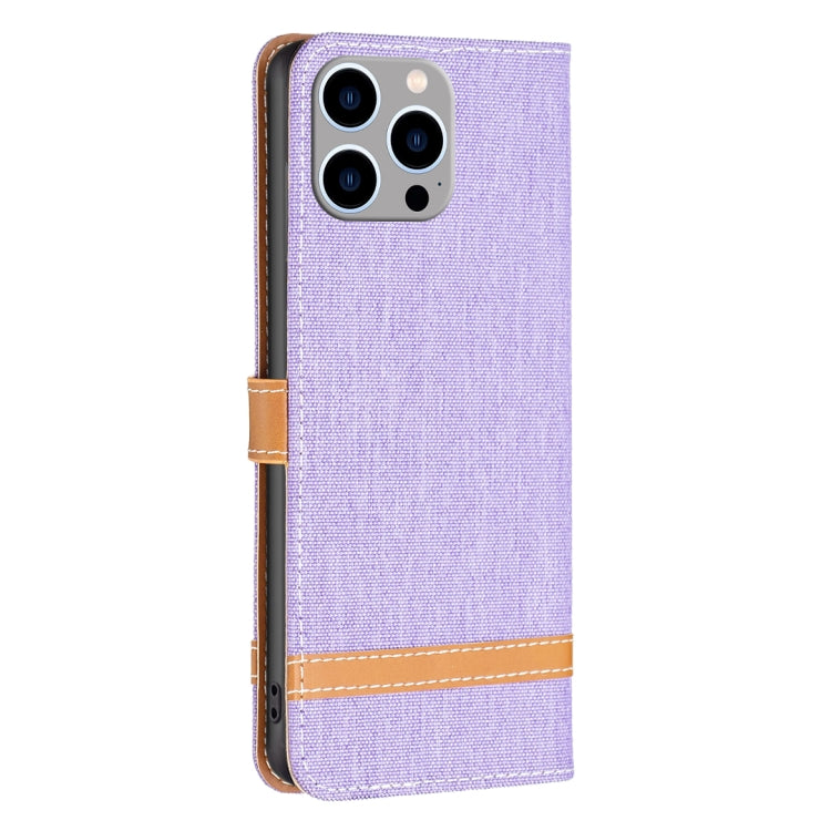For iPhone 15 Pro Max Color Block Denim Texture Leather Phone Case(Purple) - HoMEdemic™ 