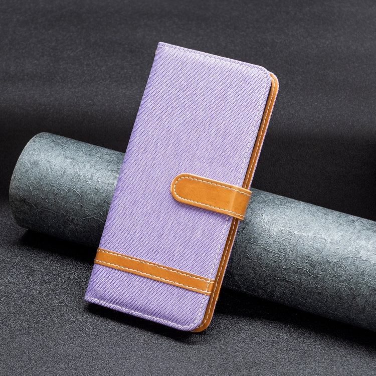 For iPhone 15 Pro Max Color Block Denim Texture Leather Phone Case(Purple) - HoMEdemic™ 