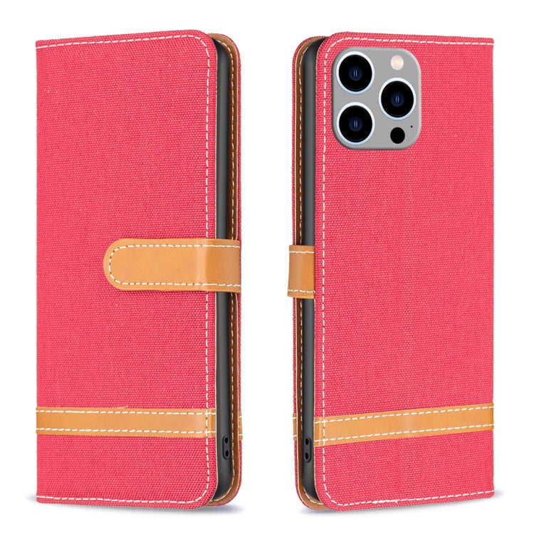 For iPhone 15 Pro Max Color Block Denim Texture Leather Phone Case(Red) - HoMEdemic™ 