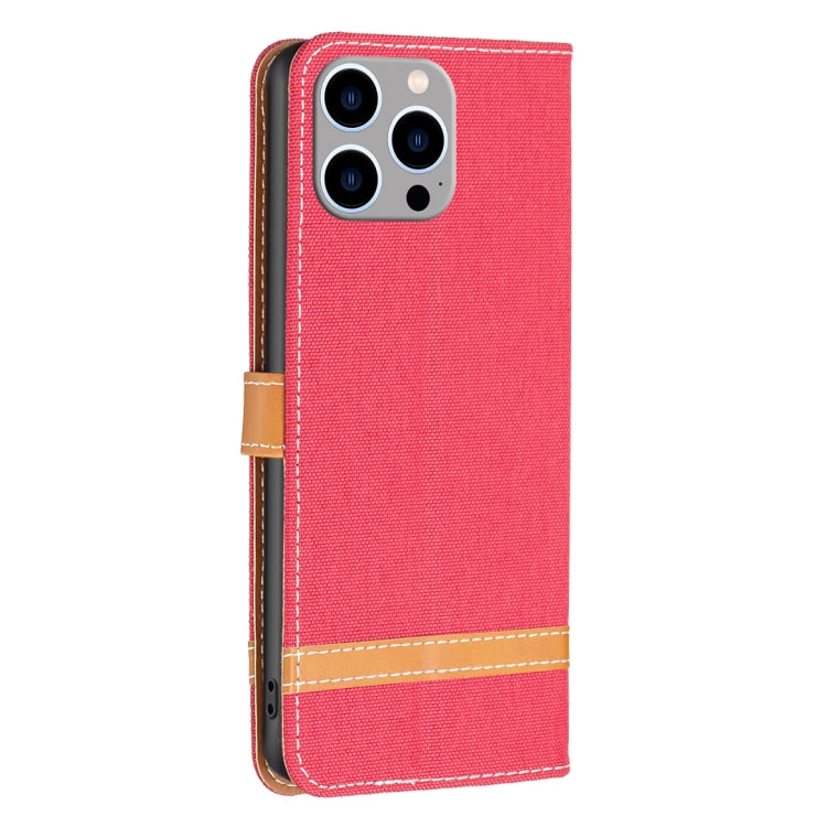 For iPhone 15 Pro Max Color Block Denim Texture Leather Phone Case(Red) - HoMEdemic™ 