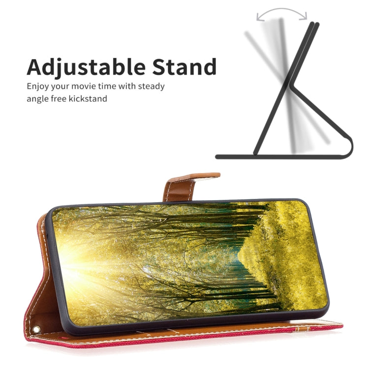For iPhone 15 Pro Max Color Block Denim Texture Leather Phone Case(Red) - HoMEdemic™ 