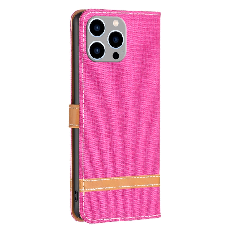 For iPhone 15 Pro Max Color Block Denim Texture Leather Phone Case(Rose Red) - HoMEdemic™ 
