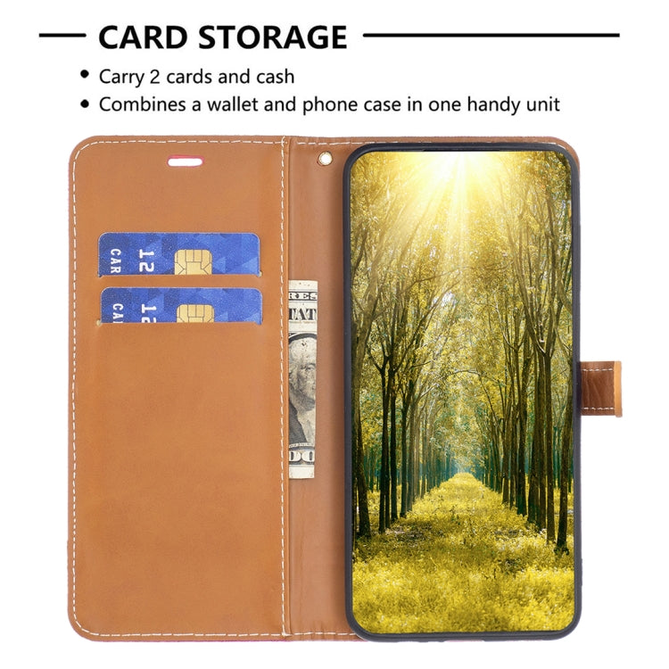 For iPhone 15 Pro Max Color Block Denim Texture Leather Phone Case(Rose Red) - HoMEdemic™ 