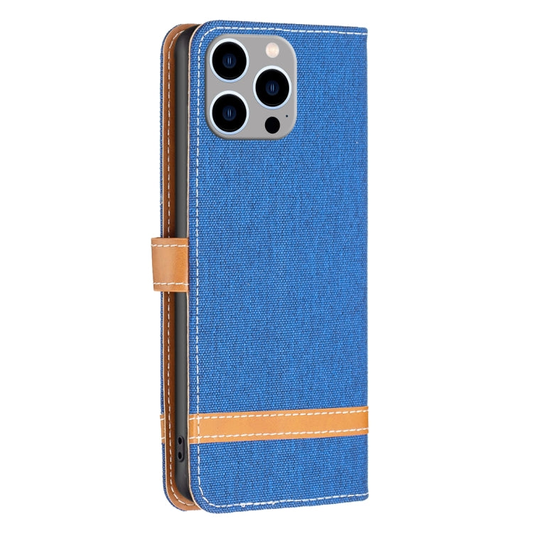 For iPhone 15 Pro Max Color Block Denim Texture Leather Phone Case(Royal Blue) - HoMEdemic™ 