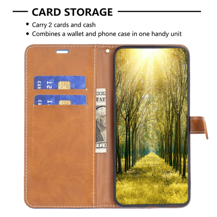For iPhone 15 Pro Max Color Block Denim Texture Leather Phone Case(Royal Blue) - HoMEdemic™ 