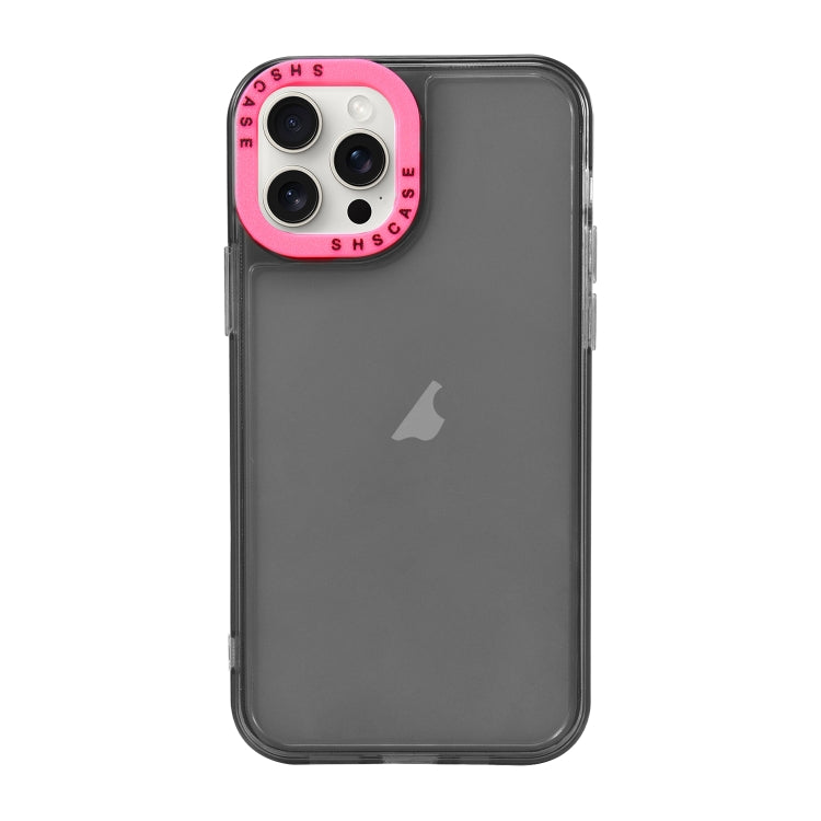 For iPhone 15 Pro Max Color Contrast Lens Frame Transparent TPU Phone Case(Black + Rose Red) - HoMEdemic™ 