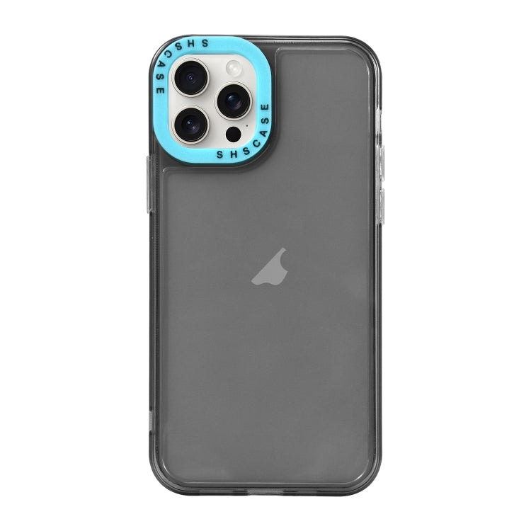 For iPhone 15 Pro Max Color Contrast Lens Frame Transparent TPU Phone Case(Black + Sky Blue) - HoMEdemic™ 