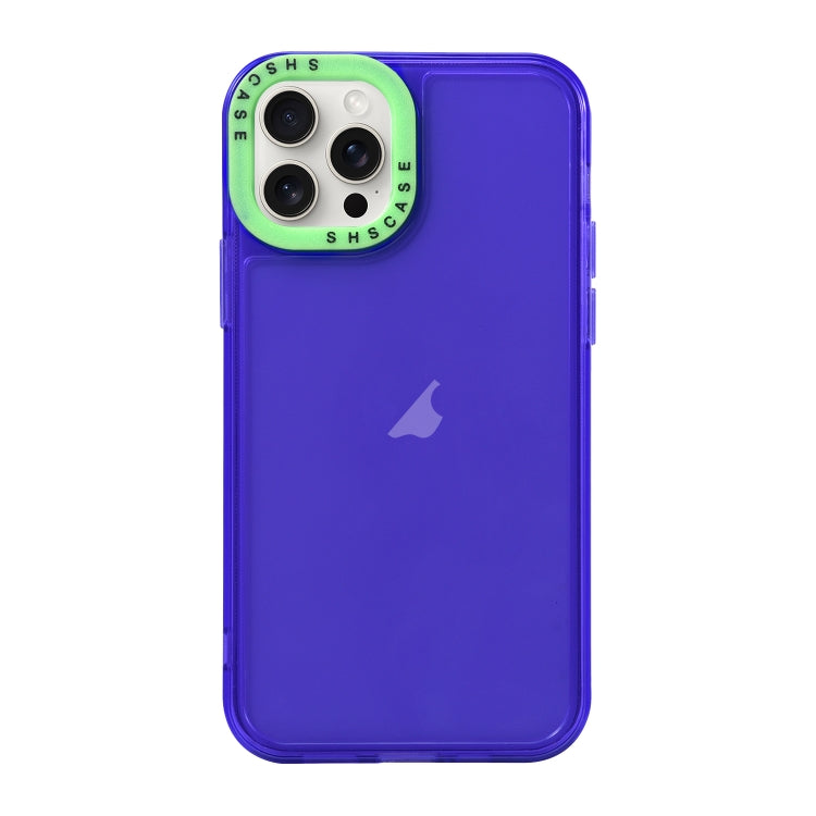 For iPhone 15 Pro Max Color Contrast Lens Frame Transparent TPU Phone Case(Purple + Green) - HoMEdemic™ 