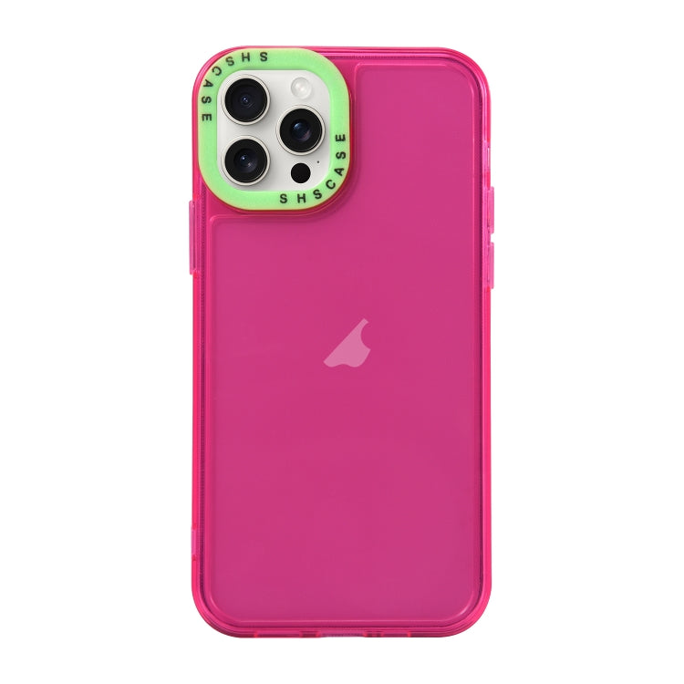 For iPhone 15 Pro Max Color Contrast Lens Frame Transparent TPU Phone Case(Rose Red + Green) - HoMEdemic™ 