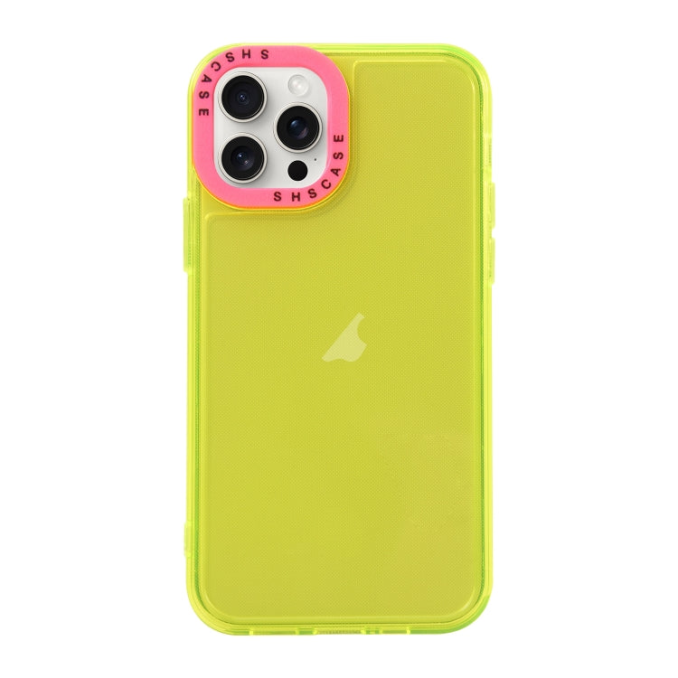 For iPhone 15 Pro Max Color Contrast Lens Frame Transparent TPU Phone Case(Yellow + Rose Red) - HoMEdemic™ 