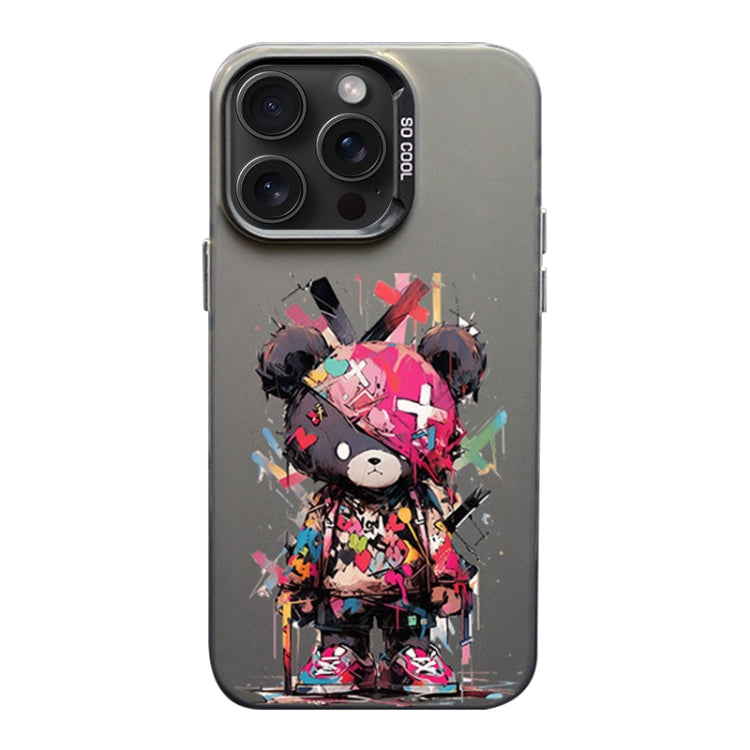 For iPhone 15 Pro Max Color Ink Frosted PC+TPU Phone Case(Black Bear) - HoMEdemic™ 