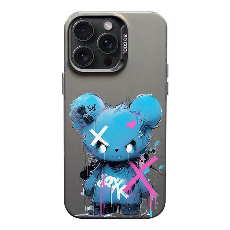 For iPhone 15 Pro Max Color Ink Frosted PC+TPU Phone Case(Blue Bear) - HoMEdemic™ 