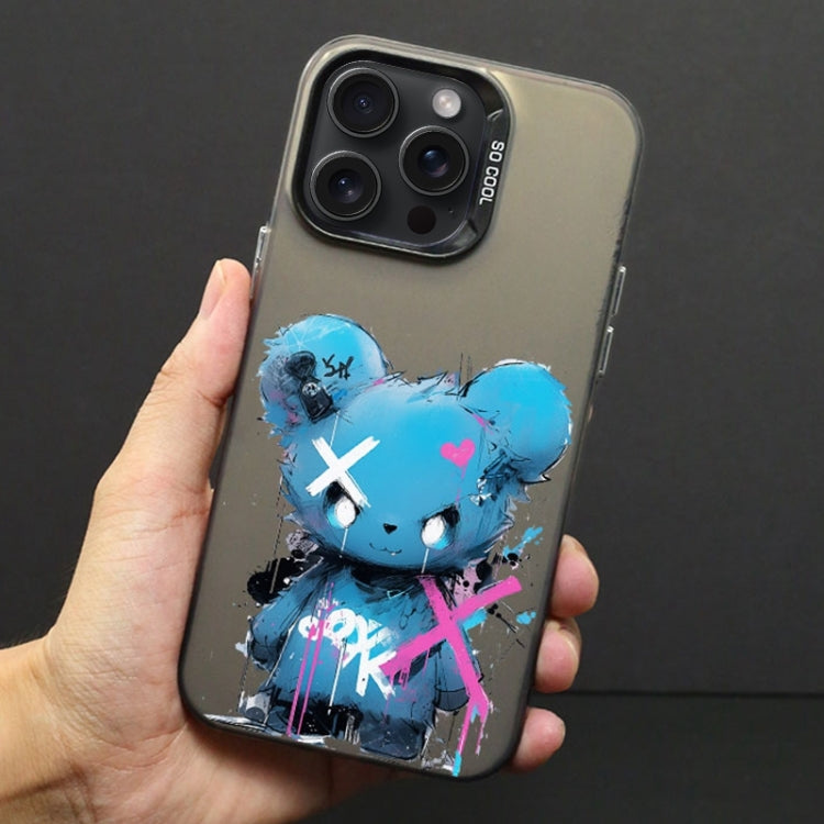 For iPhone 15 Pro Max Color Ink Frosted PC+TPU Phone Case(Blue Bear) - HoMEdemic™ 