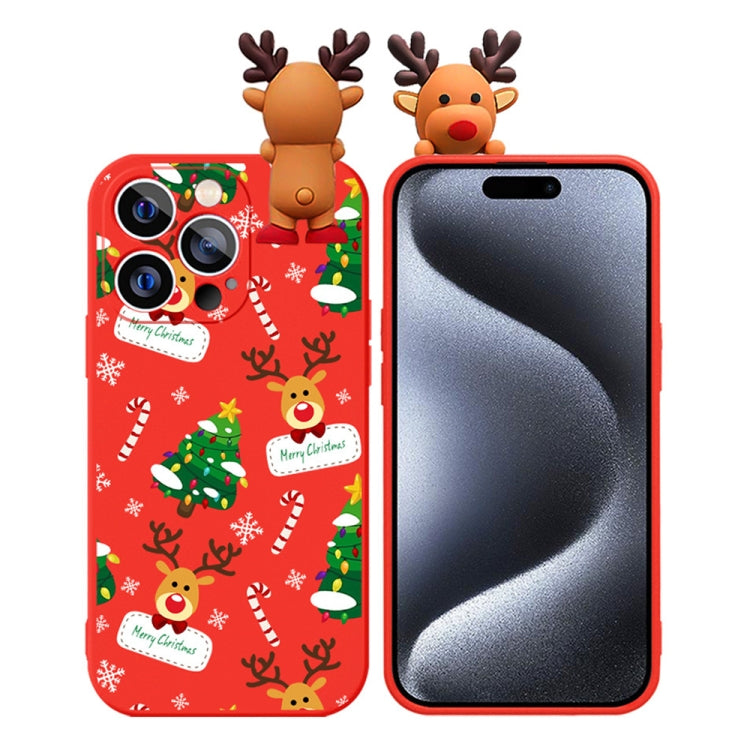 For iPhone 15 Pro Max Colored Drawing Deer Relief Doll Soft TPU Phone Case(Christmas Tree and Deer) - HoMEdemic™ 