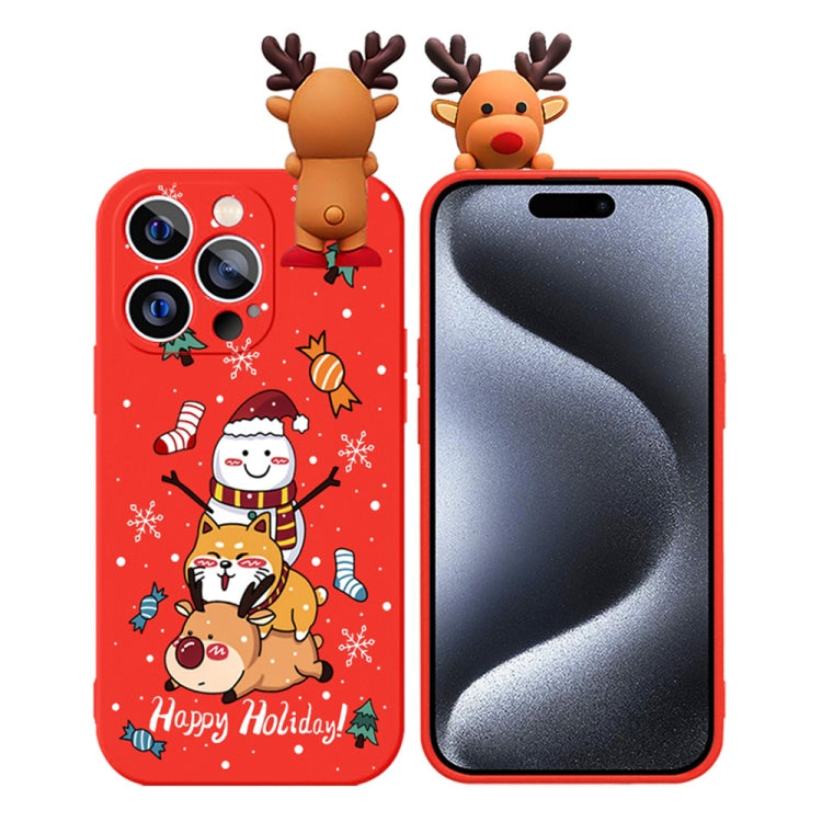 For iPhone 15 Pro Max Colored Drawing Deer Relief Doll Soft TPU Phone Case(Snowman and Deer) - HoMEdemic™ 