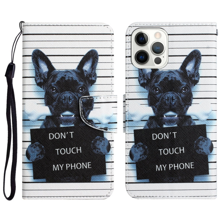 For iPhone 15 Pro Max Colored Drawing Leather Phone Case(Black Dog) - HoMEdemic™ 