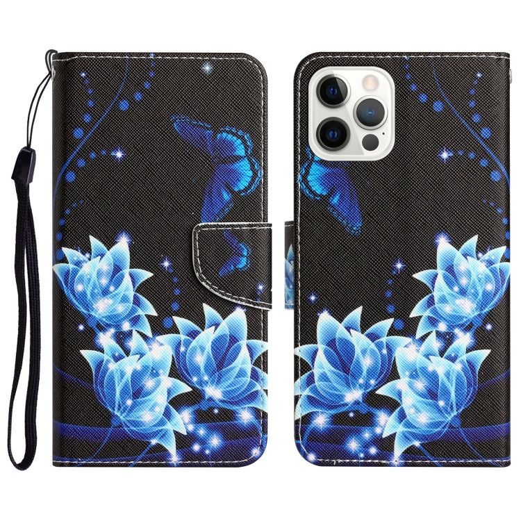 For iPhone 15 Pro Max Colored Drawing Leather Phone Case(Blue Butterfly) - HoMEdemic™ 