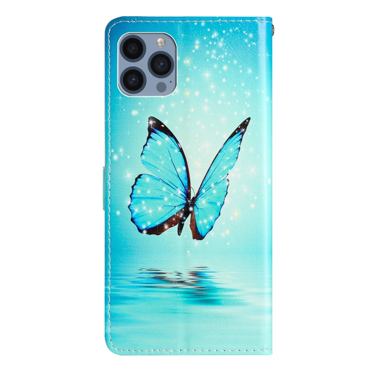 For iPhone 15 Pro Max Colored Drawing Leather Phone Case(Blue Butterfly) - HoMEdemic™ 