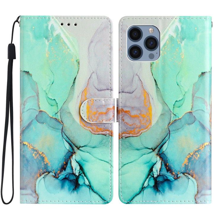 For iPhone 15 Pro Max Colored Drawing Leather Phone Case(Green Marble) - HoMEdemic™ 