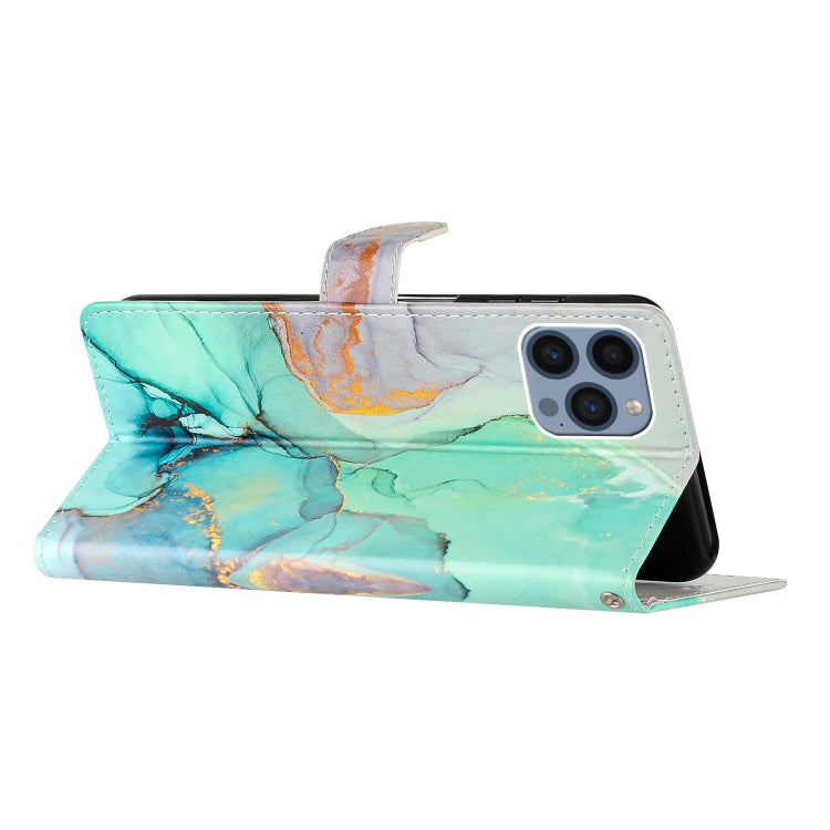 For iPhone 15 Pro Max Colored Drawing Leather Phone Case(Green Marble) - HoMEdemic™ 