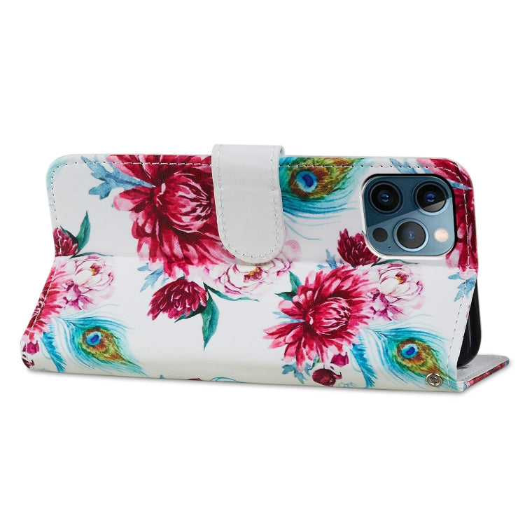 For iPhone 15 Pro Max Colored Drawing Leather Phone Case(Peacock Flower) - HoMEdemic™ 