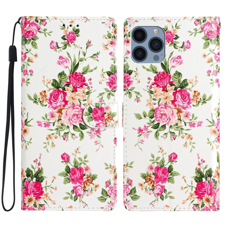 For iPhone 15 Pro Max Colored Drawing Leather Phone Case(Peonies) - HoMEdemic™ 