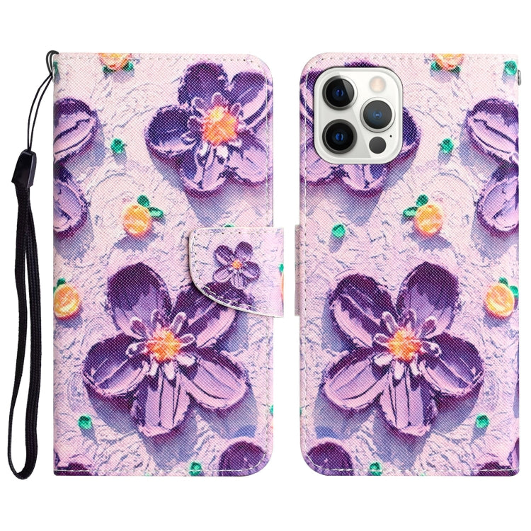 For iPhone 15 Pro Max Colored Drawing Leather Phone Case(Purple Flower) - HoMEdemic™ 