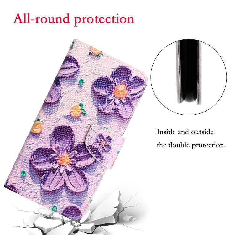 For iPhone 15 Pro Max Colored Drawing Leather Phone Case(Purple Flower) - HoMEdemic™ 