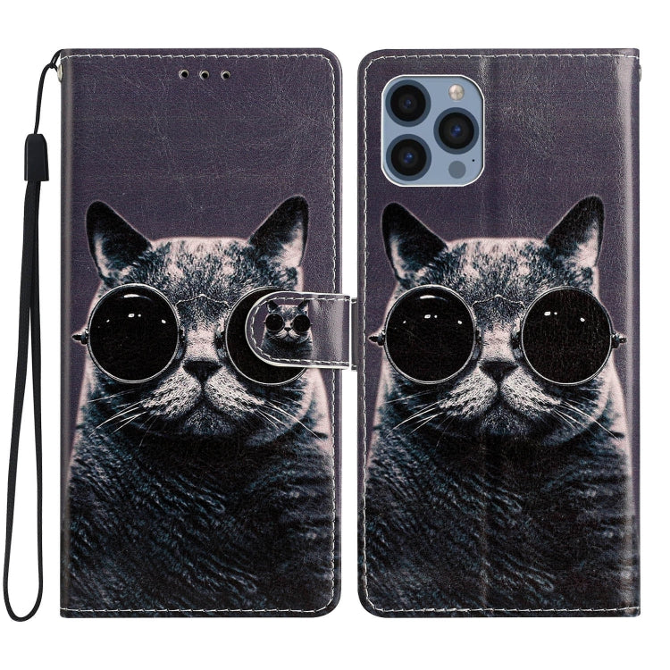 For iPhone 15 Pro Max Colored Drawing Leather Phone Case(Sunglasses Cat) - HoMEdemic™ 