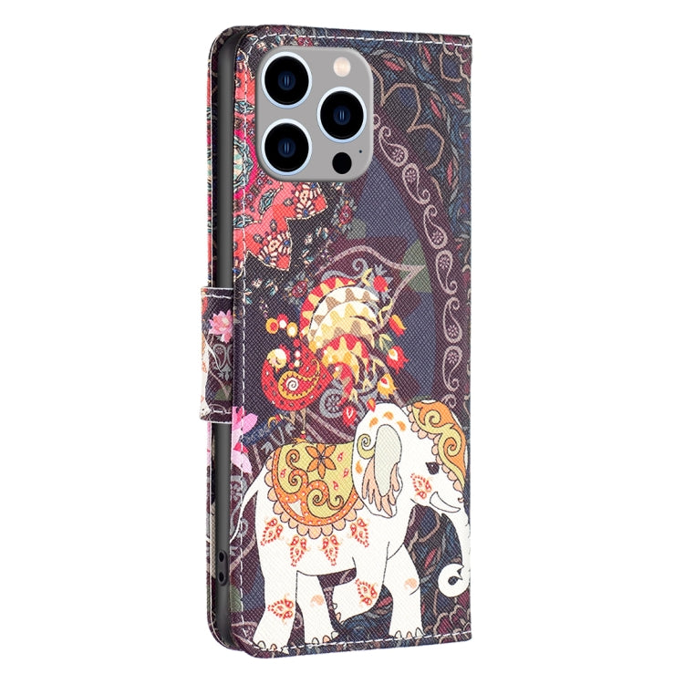 For iPhone 15 Pro Max Colored Drawing Pattern Flip Leather Phone Case(Flowers Elephant) - HoMEdemic™ 