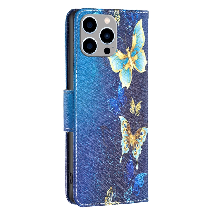 For iPhone 15 Pro Max Colored Drawing Pattern Flip Leather Phone Case(Gold Butterfly) - HoMEdemic™ 