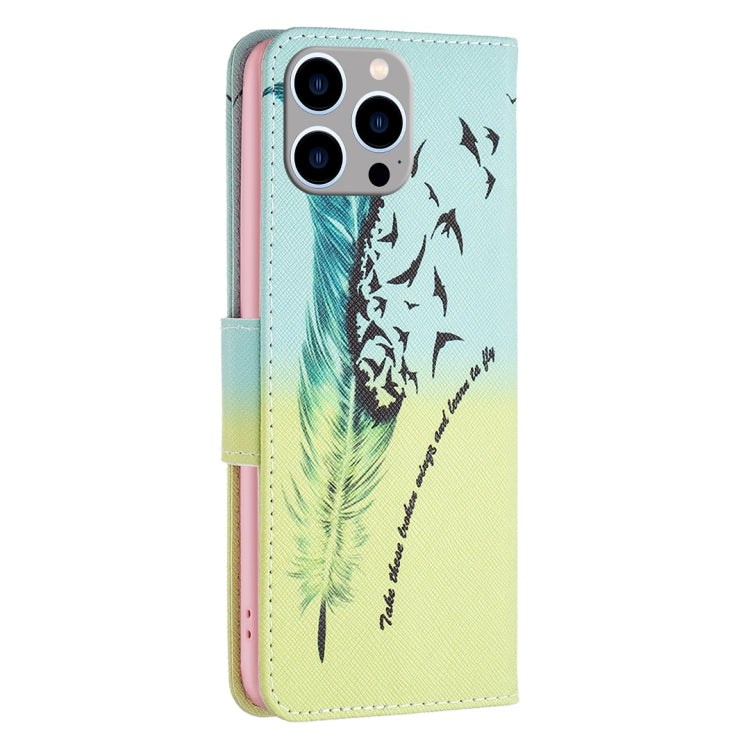 For iPhone 15 Pro Max Colored Drawing Pattern Leather Phone Case(Feather) - HoMEdemic™ 