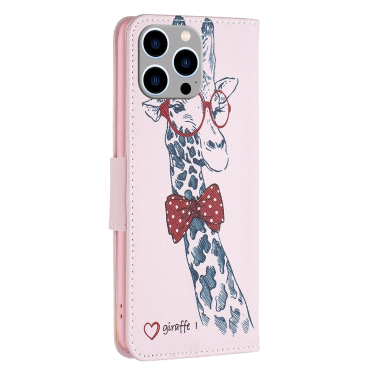 For iPhone 15 Pro Max Colored Drawing Pattern Leather Phone Case(Giraffe) - HoMEdemic™ 