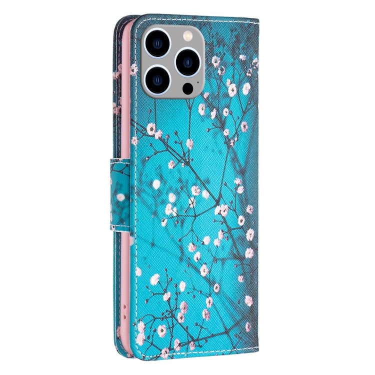 For iPhone 15 Pro Max Colored Drawing Pattern Leather Phone Case(Plum Blossom) - HoMEdemic™ 