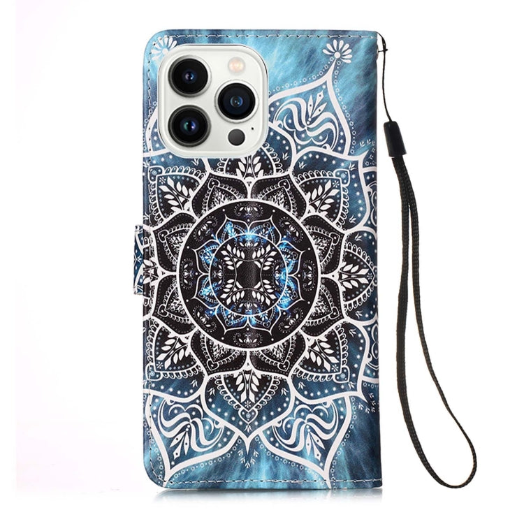 For iPhone 15 Pro Max Colored Drawing Pattern Plain Weave Leather Phone Case(Undersea Mandala) - HoMEdemic™ 