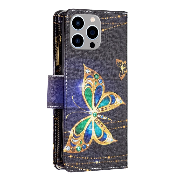 For iPhone 15 Pro Max Colored Drawing Pattern Zipper Phone Leather Case(Big Butterfly) - HoMEdemic™ 