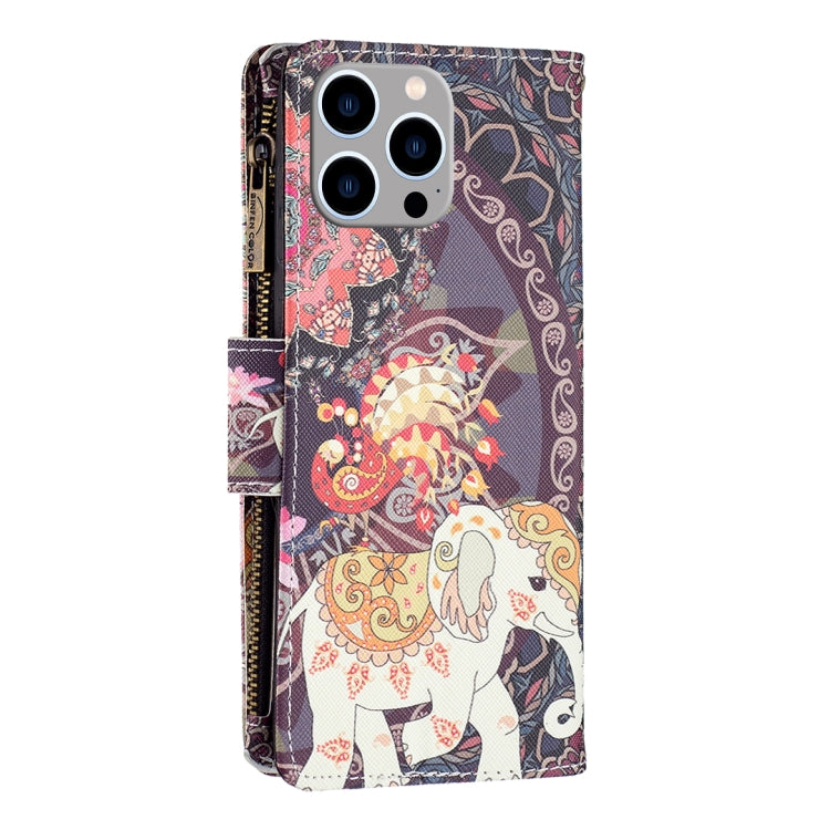 For iPhone 15 Pro Max Colored Drawing Pattern Zipper Phone Leather Case(Flower Elephant) - HoMEdemic™ 