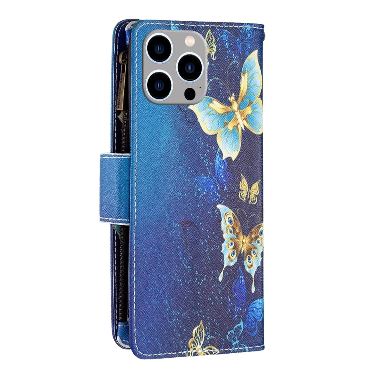 For iPhone 15 Pro Max Colored Drawing Pattern Zipper Phone Leather Case(Gold Butterfly) - HoMEdemic™ 