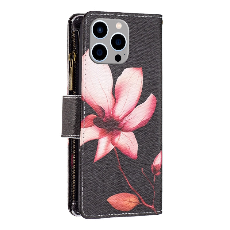 For iPhone 15 Pro Max Colored Drawing Pattern Zipper Phone Leather Case(Lotus) - HoMEdemic™ 