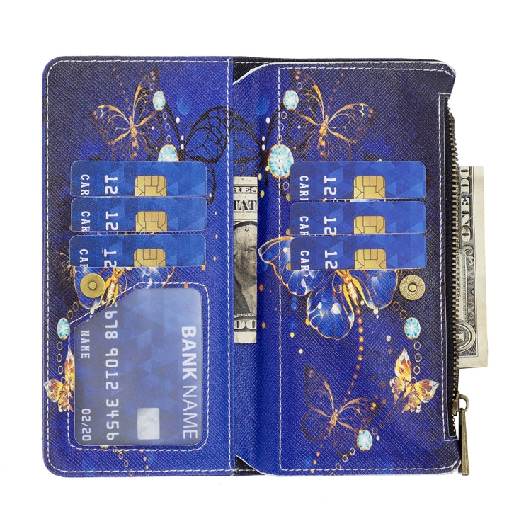 For iPhone 15 Pro Max Colored Drawing Pattern Zipper Phone Leather Case(Purple Butterfly) - HoMEdemic™ 