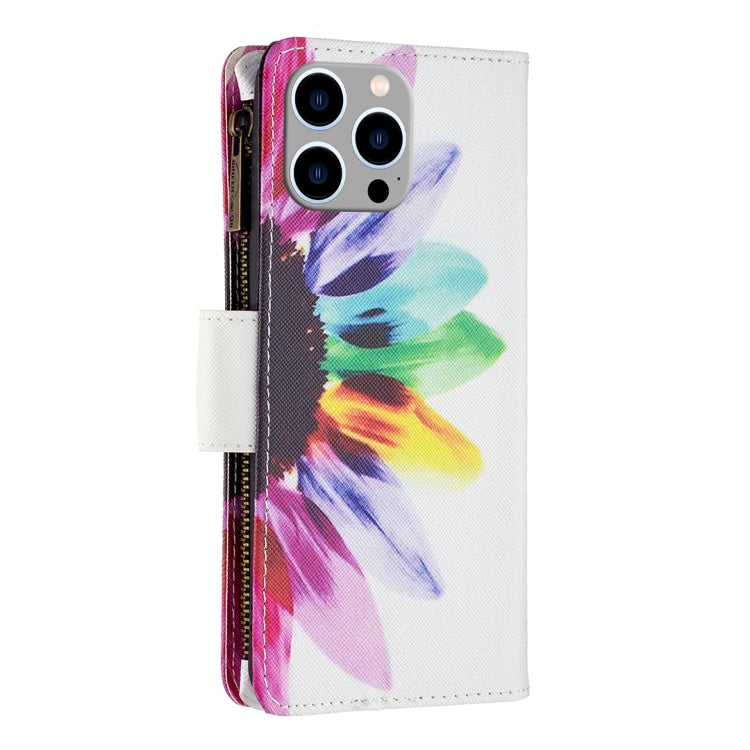 For iPhone 15 Pro Max Colored Drawing Pattern Zipper Phone Leather Case(Sun Flower) - HoMEdemic™ 